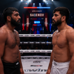Two fighters in intense face-off stance before their bout at Hype Armenia event in Yerevan